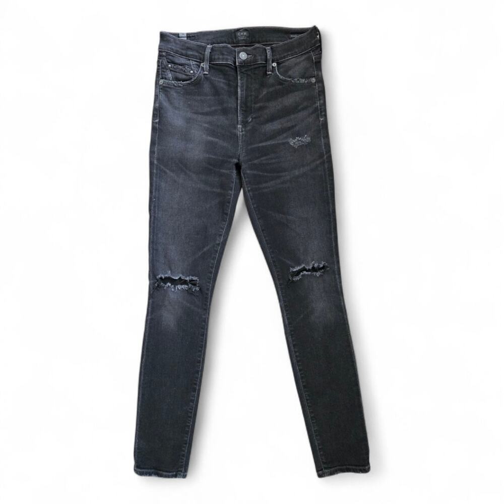 Citizens Of Humanity Rocket High Rise Skinny Jeans Distressed Darkness Size 28